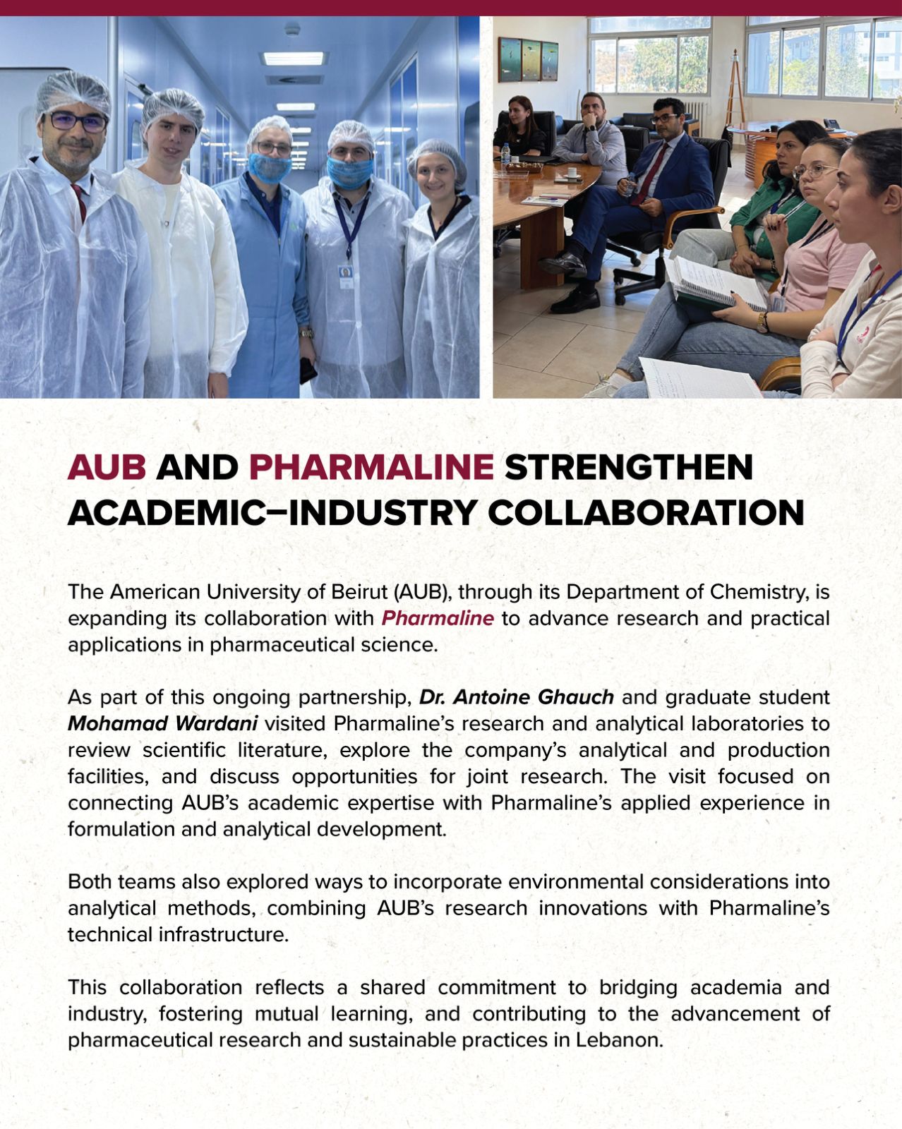 AUB and Pharmaline Strengthen Academic–Industry Collaboration